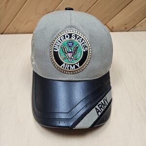 United States Army Hat Embroidered Cap Grey W/Black Faux Leather Bill One Size